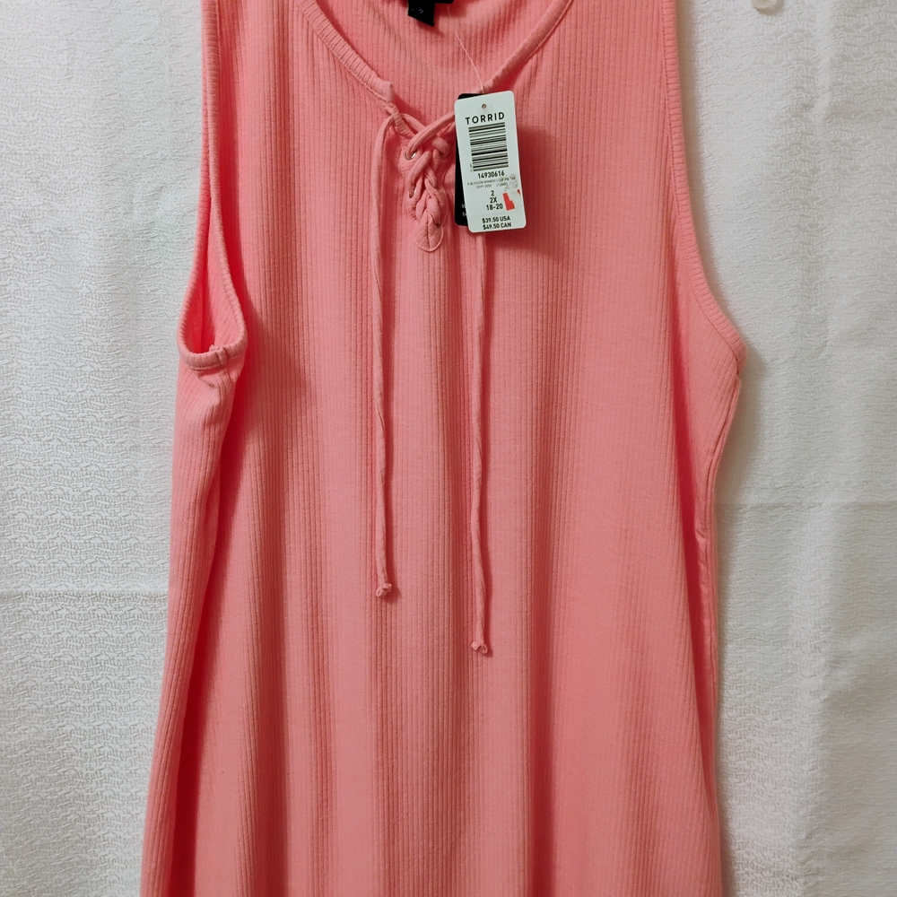 Torrid Scoop Neck Mineral Wash Lace Up Rib Tank In Pink